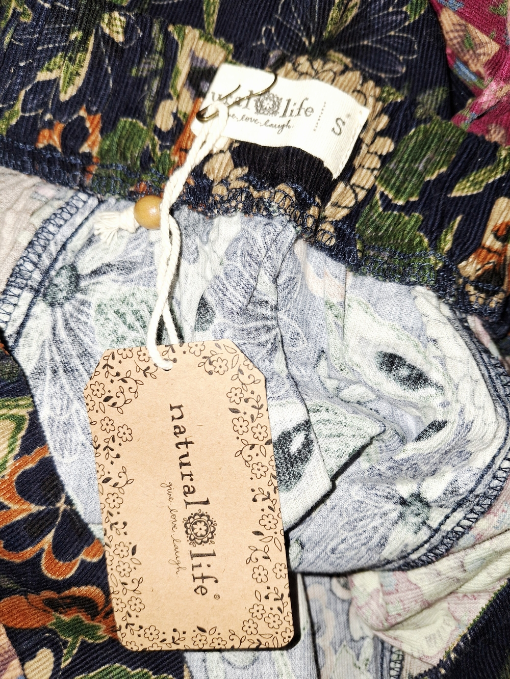 NATURAL LIFE Patchwork Floral A-Line Maxi Skirt Boho Fedtival Corduroy Nwt - Picture 4 of 5